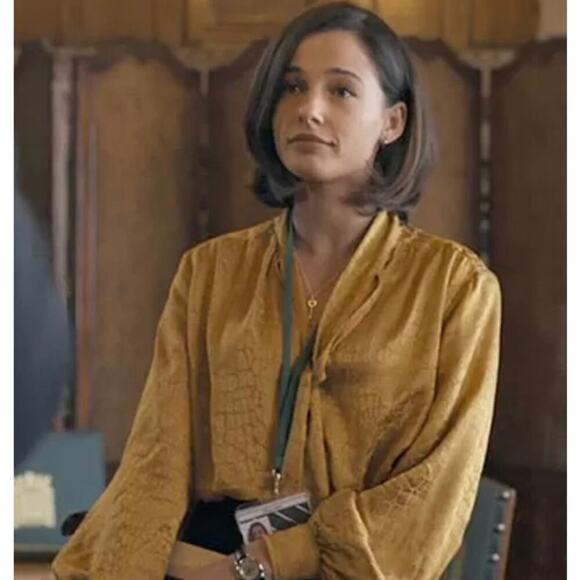 Anine Bing 100% Silk Bow tie Front Delilah Blouse Womens Medium Old Money Preppy - Picture 10 of 11